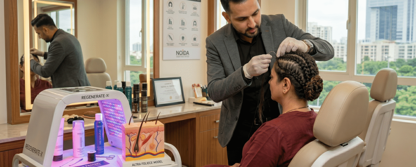 A Hair Weaving professional technician securing a hair weft onto a braided foundation.