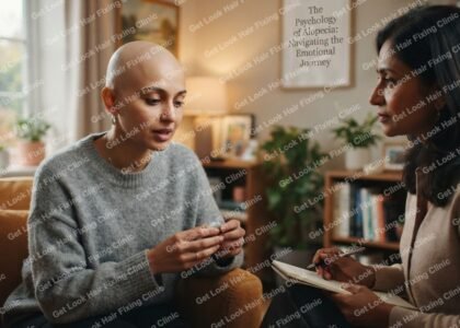 An individual reflecting in a mirror, symbolizing the internal emotional journey of living with alopecia