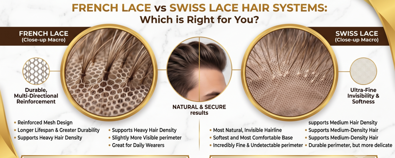 French lace vs Swiss lace hair system base material