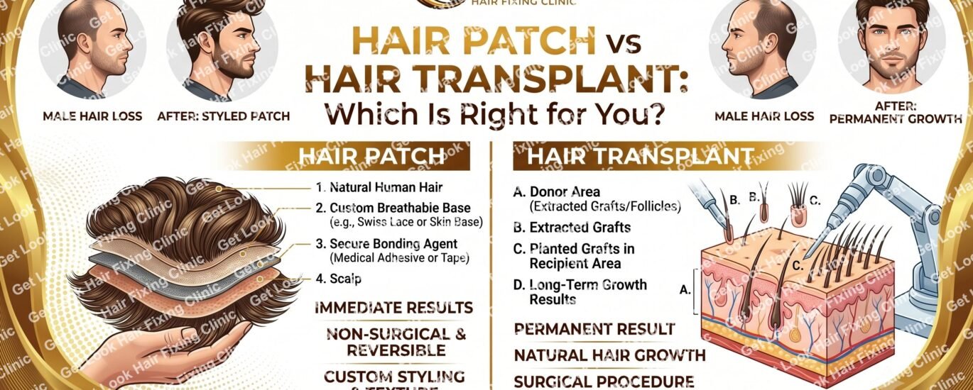comparison of hair patch and hair transplant options